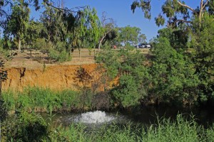 Bubble fountains installed in the river help reduce algal blooms in the hot summer months