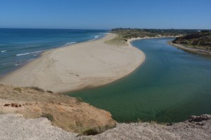 A Southport Beach, estuary with bridge in the background red